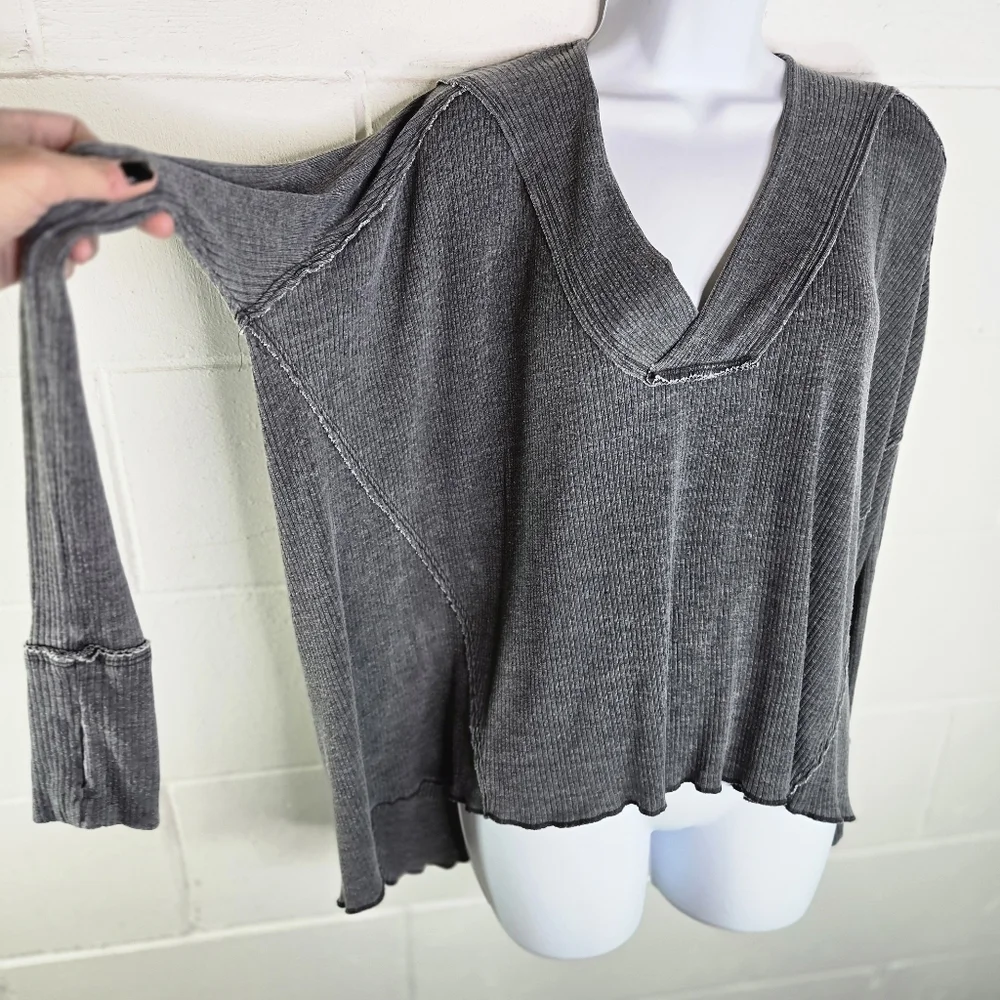 We The Free People Oceanview Thermal Gray  Oversized V Neck